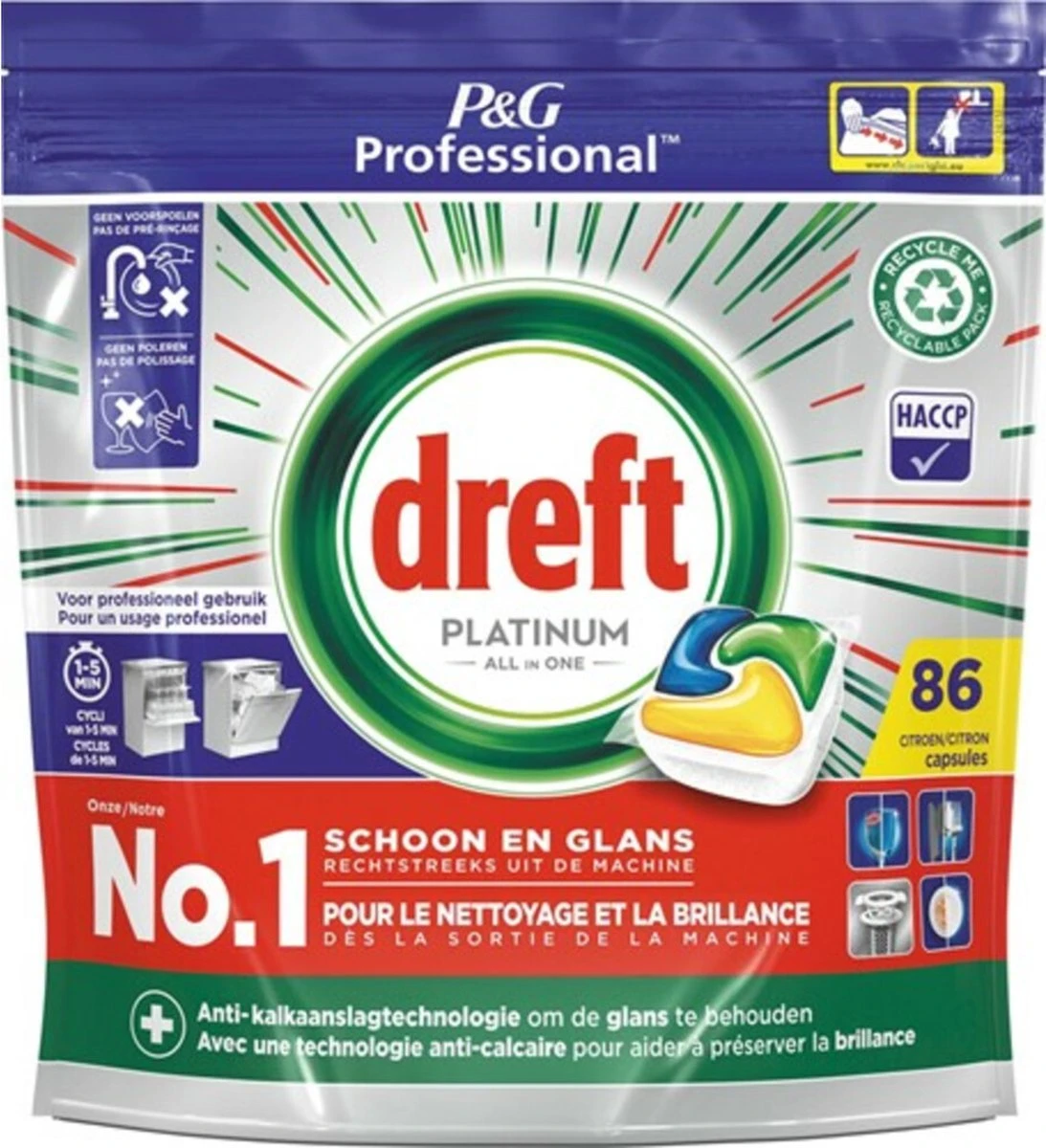 Dreft Professional Platinum Vaatwastabletten Lemon - 86 Stuks