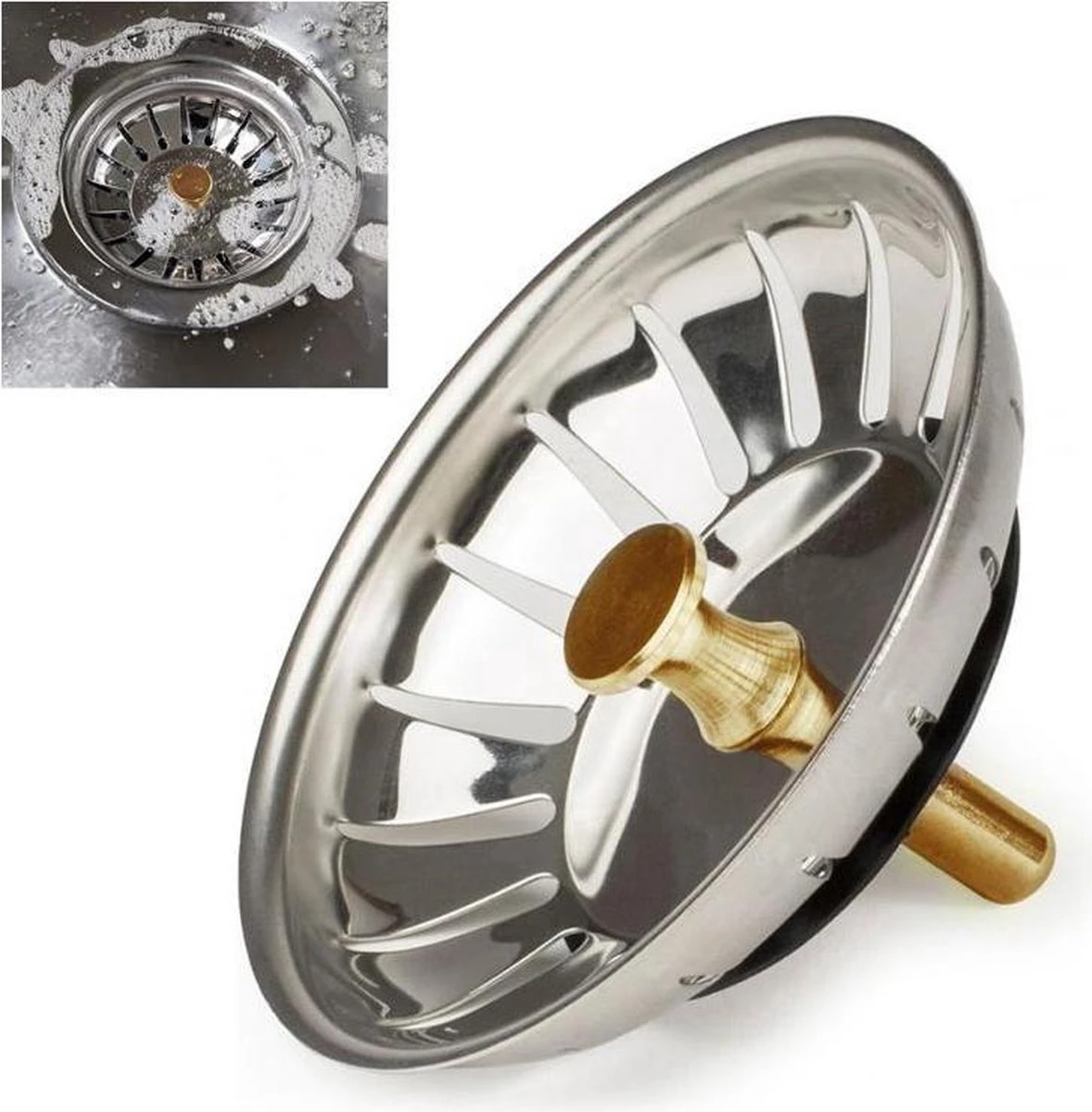 Afvoerzeef Roestvrijstaal - Gootsteen Zeef - Gootsteen Stopper - RVS - 80mm