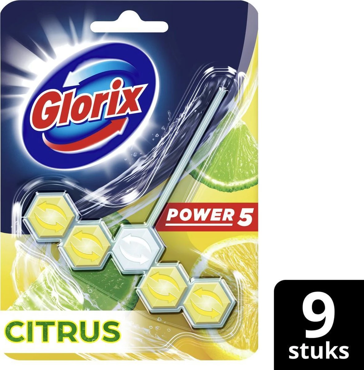 Glorix Power 5 Toiletblokken - Citroen - 9 Stuks - Voordeelverpakking - Afbeelding 3