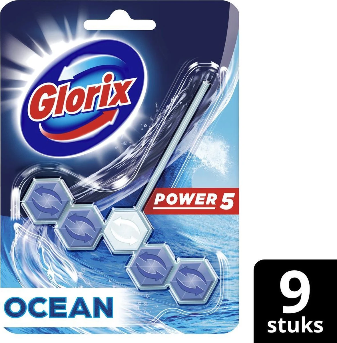 Glorix Power 5 Toiletblokken - Ocean - 9 Stuks - Halfjaarbox - Voordeelverpakking - Afbeelding 3