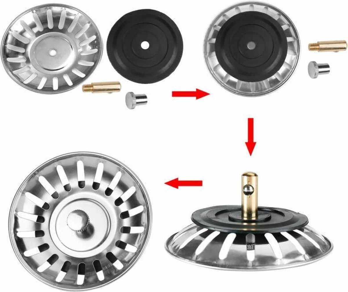 Afvoerzeef Roestvrijstaal - Gootsteen Zeef - Gootsteen Stopper - RVS - 80mm - Afbeelding 3