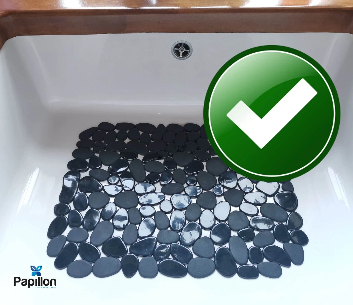 Merkloos Papillon - Gootsteenmat - 40x30 Cm - Kiezels Zwart - Afbeelding 3