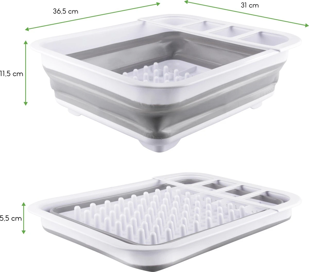 Merkloos Afdruiprek Voor Afwas - Afwasrek - Opvouwbaar - Inklapbaar - Compact - Vaatwasrek Met Bestekrekje - Afbeelding 2