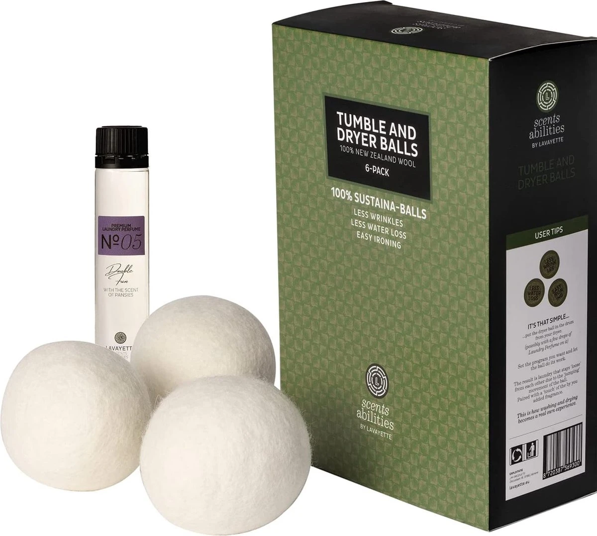 Lavayette XL Drogerballen Met 25ml Wasparfum - WasdrogerBallen – Droogballen – Wasbol – 100% Nieuw-Zeelands Schapenwol – Milieu- En Diervriendelijk – 6 Stuks