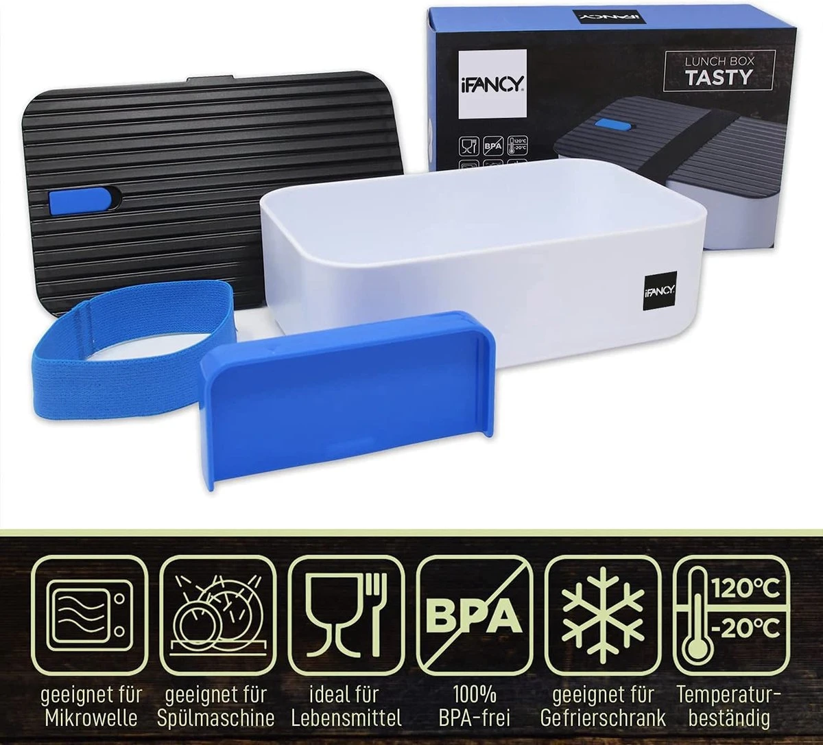 IFancy Lunchbox Tasty - Bento Lunch Box 1000ml - Dicht & Lekvrij Voor Kinderen & Volwassenen - Kantoor & School - BPA Vrij - Vaatwasser Magnetron & Vriezer Lunch Box (Blauw) - Afbeelding 5