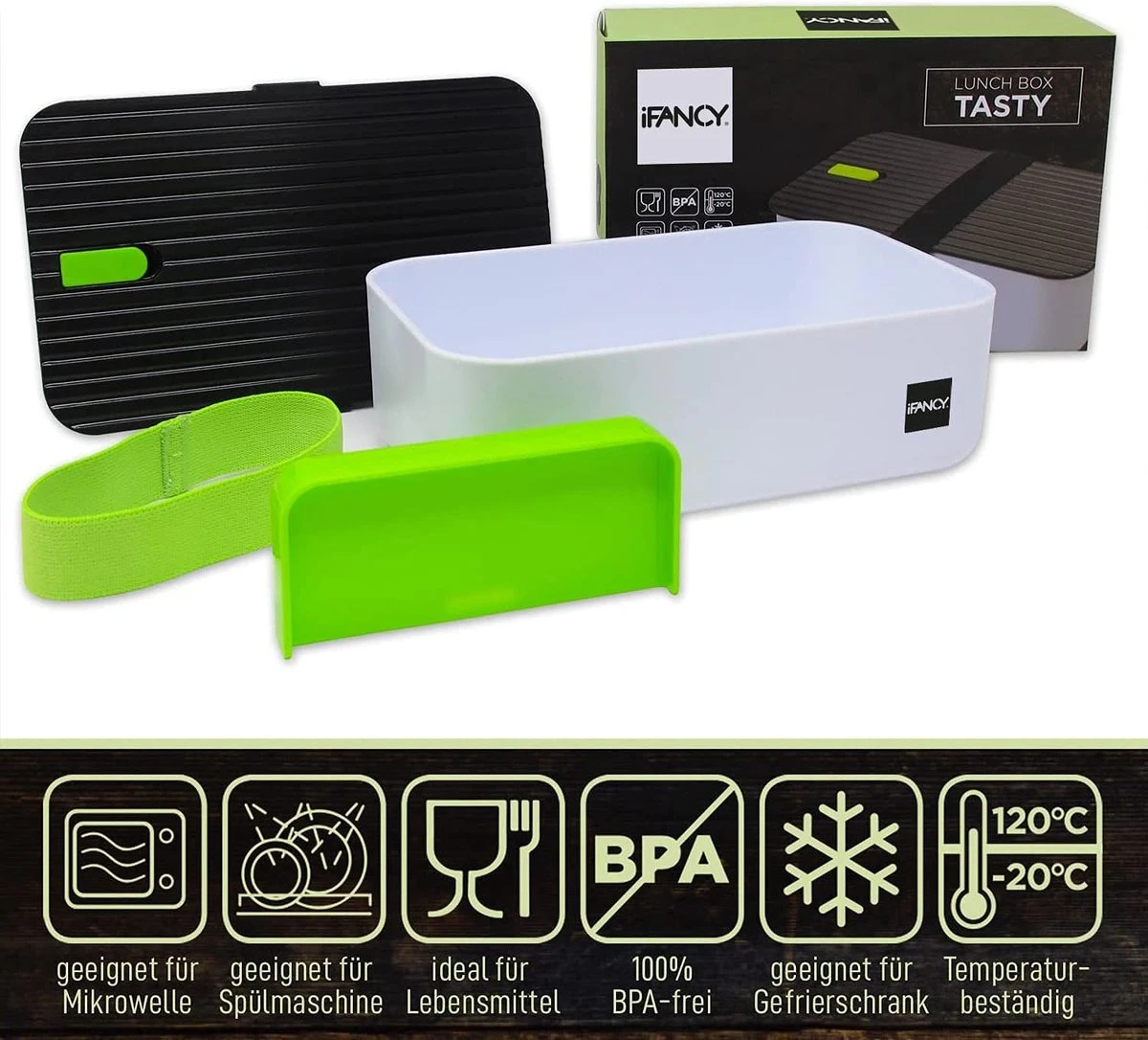 IFancy Lunchbox Tasty - Bento Lunch Box 1000ml - Dicht & Lekvrij Voor Kinderen & Volwassenen - Kantoor & School - BPA Vrij - Vaatwasser Magnetron & Vriezer Lunch Box (Groen) - Afbeelding 5