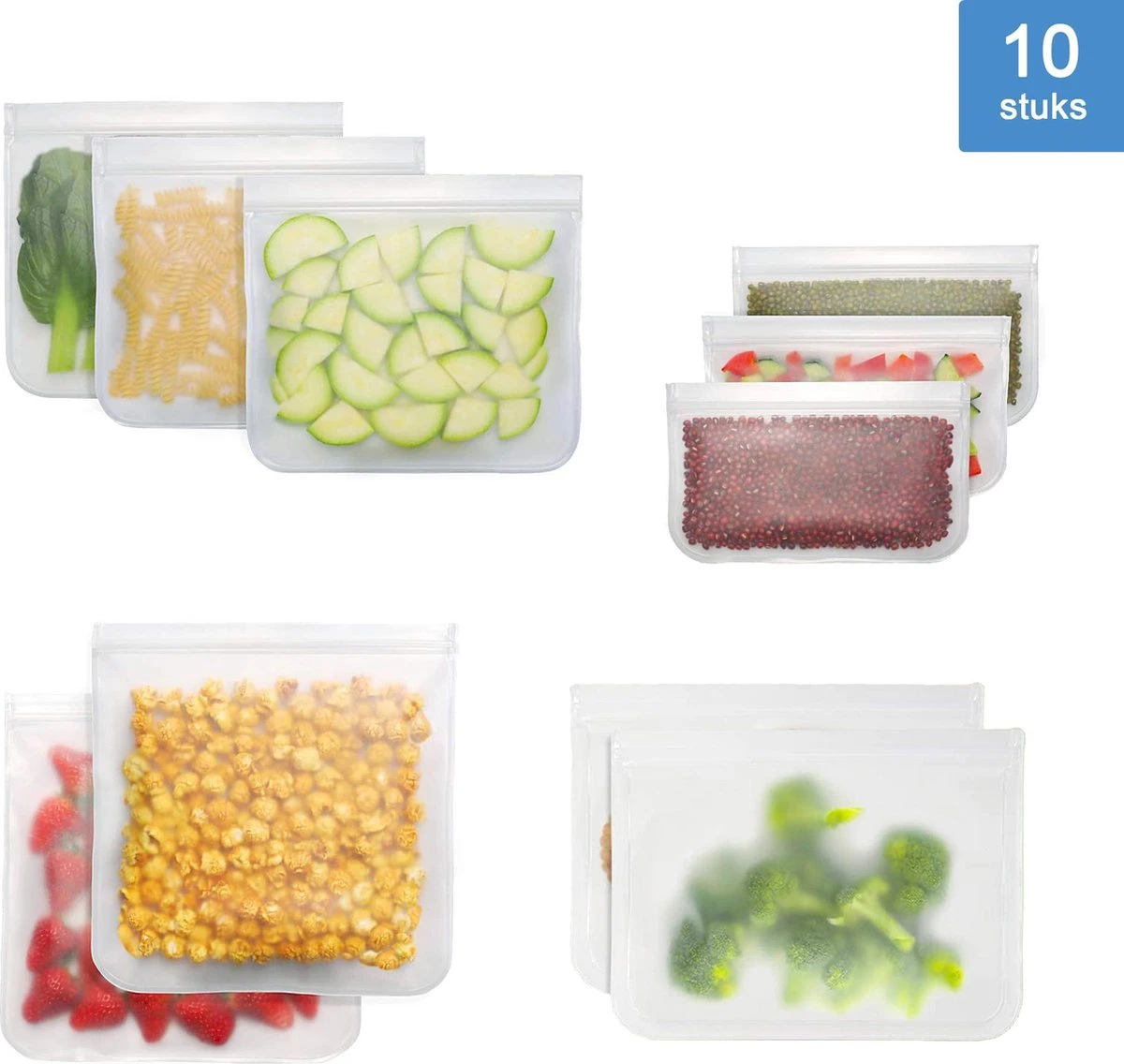 Siliconen Vershoudzakken | Diepvrieszakken | Set Van 10 | Duurzaam | Herbruikbaar Boterhamzakje | Mealprep - Afbeelding 3