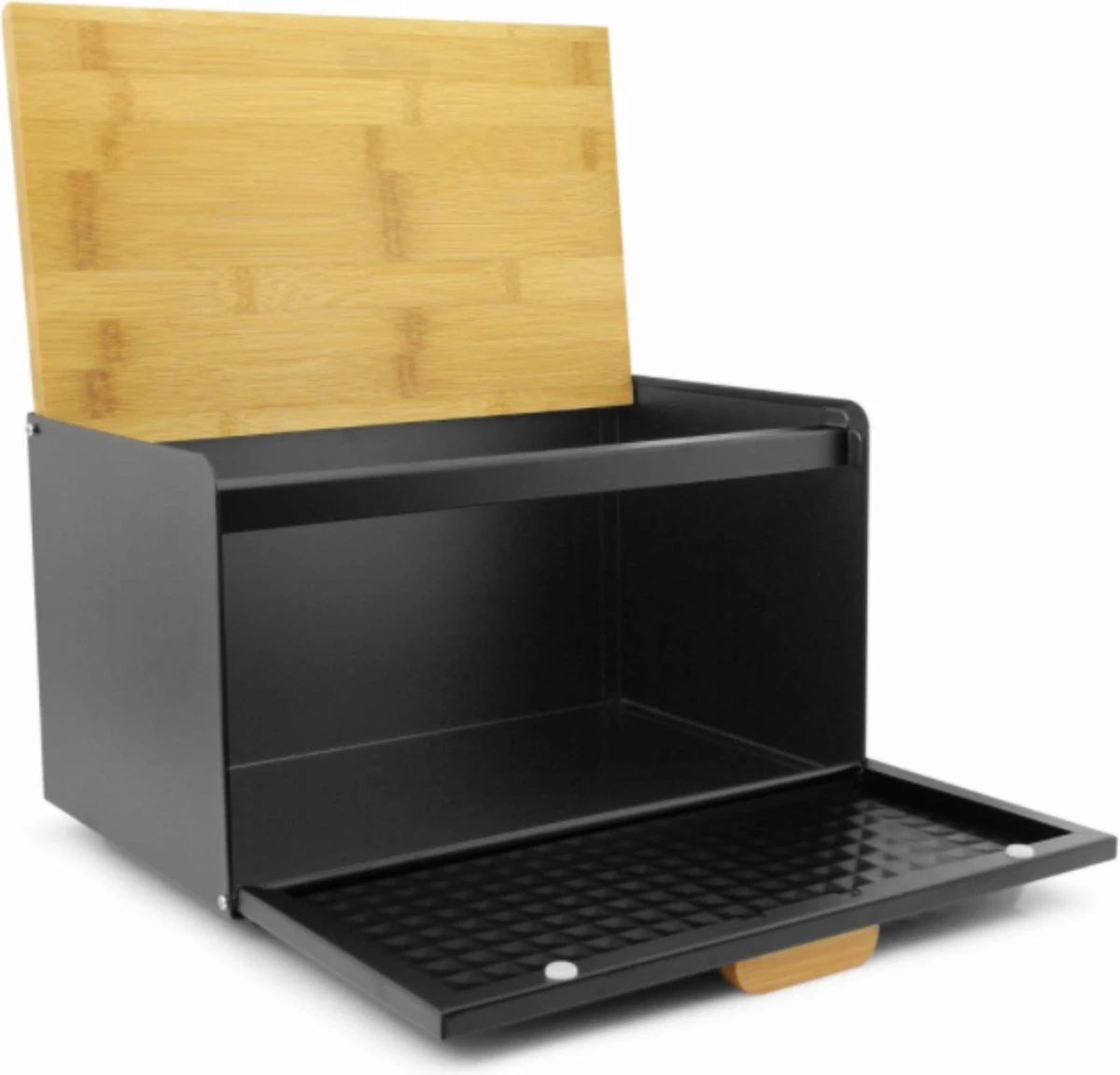 Luxe Broodtrommel Zwart Met Bamboe - Brood Bewaardoos - 36x21x21CM - Rechthoekig - Afbeelding 4