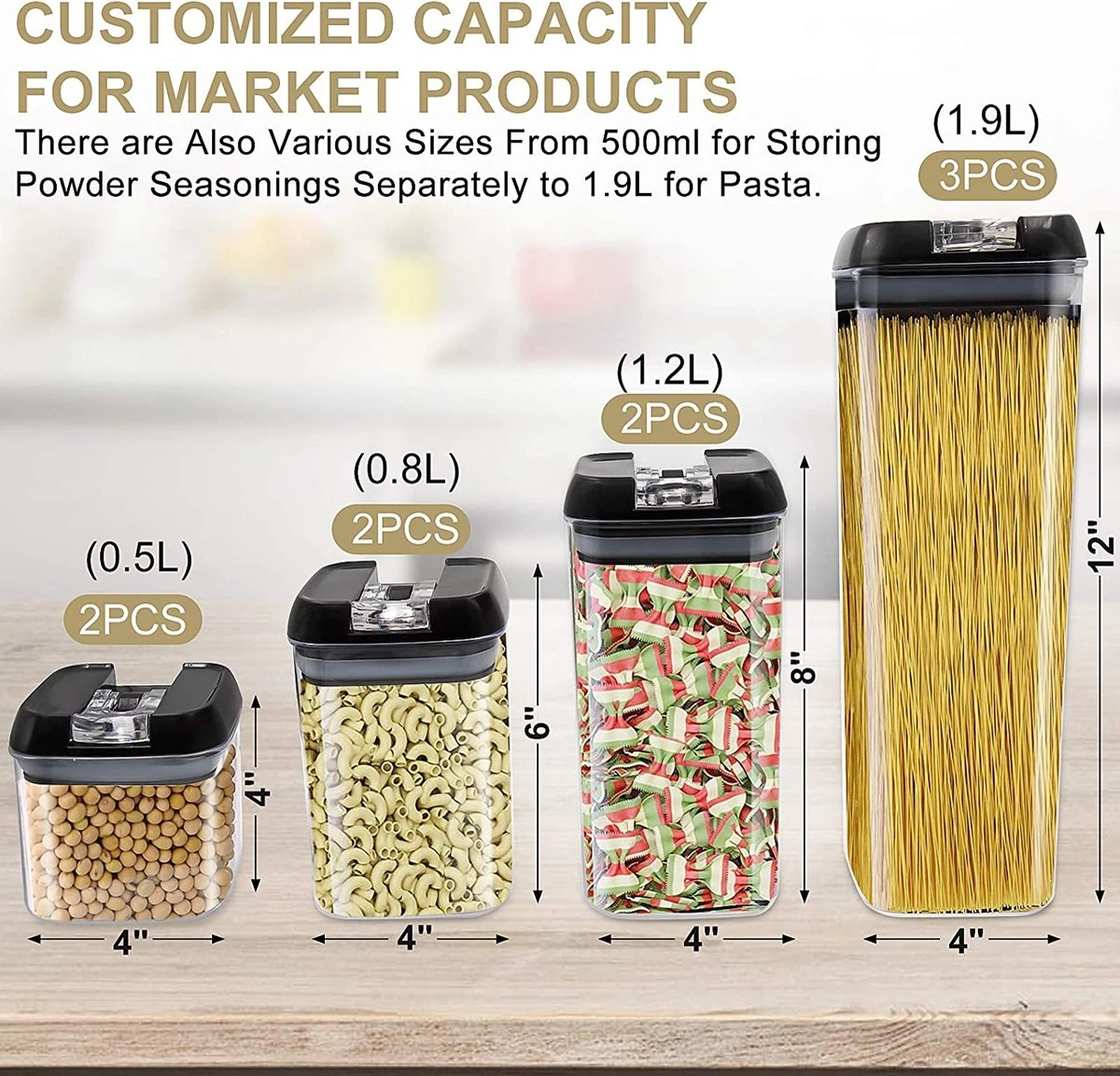 IGOODS - Voorraadpotten - Voorraaddozen- Voorraadboxen 7 Stuks - Met Zwarte Deksel - Afbeelding 2