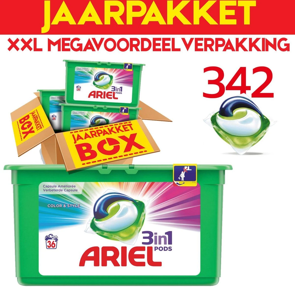 Ariel Colour & Style 3in1 Pods - Jaarbox 342 Wasbeurten - Wasmiddel Capsules - Jaar Megavoordeelverpakking | 342 Wasbeurten Color | Voor Alle Soorten Was - Afbeelding 3