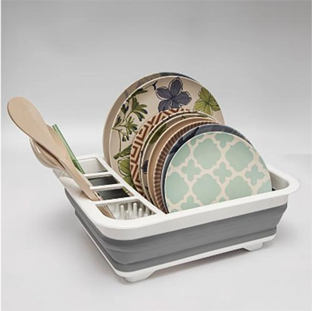 Merkloos Afdruiprek Voor Afwas - Afwasrek - Opvouwbaar - Inklapbaar - Compact - Vaatwasrek Met Bestekrekje - Afbeelding 3