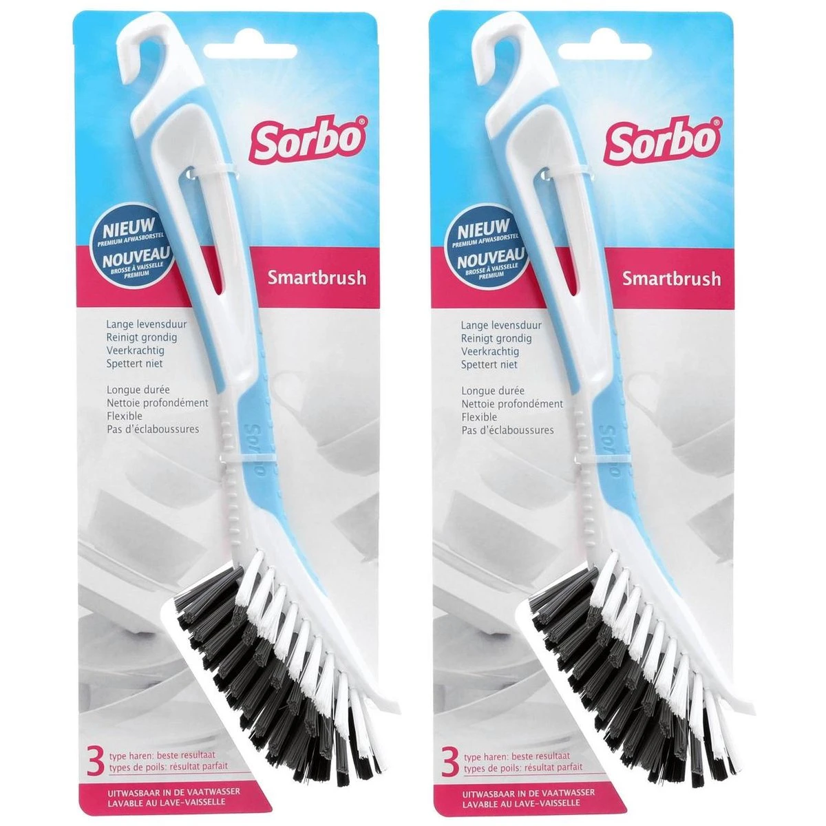 Set Van 2 Sorbo Smartbrush Afwasborstels Blauw/wit - Afwassen Afwasborstel - Huishoudelijke Keukenaccessoires - Afbeelding 2