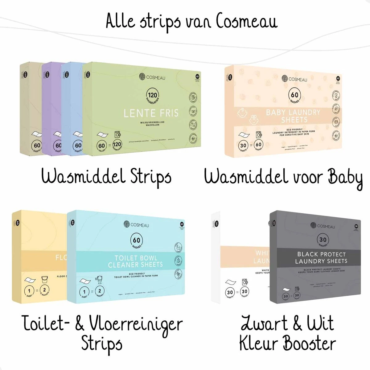 Cosmeau Toiletreiniger Sheets 60 Beurten Wasvellen Detergent Sheets Eco Toilet Strips - Cosmo Cosmea Kosmo - Afbeelding 8