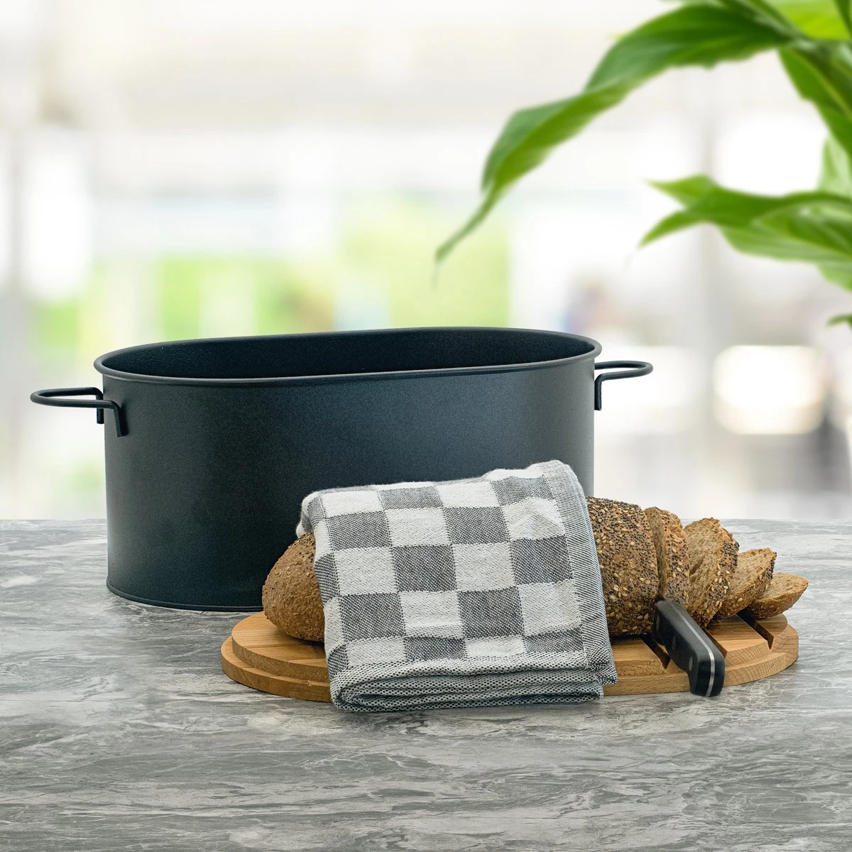 Industrial Living Broodtrommel-Brooddoos Met Snijplank-Brood Bewaren-Metaal-Hout - Afbeelding 5