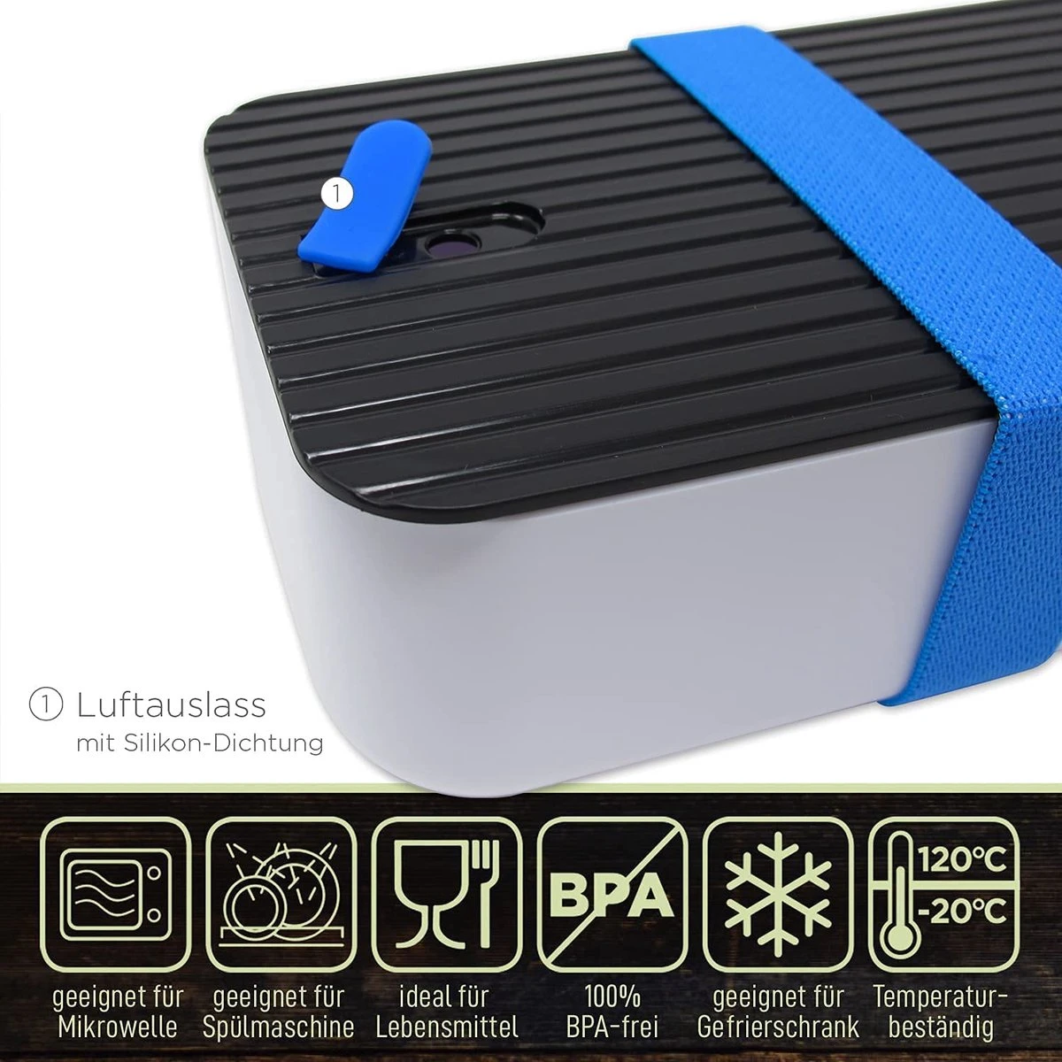 IFancy Lunchbox Tasty - Bento Lunch Box 1000ml - Dicht & Lekvrij Voor Kinderen & Volwassenen - Kantoor & School - BPA Vrij - Vaatwasser Magnetron & Vriezer Lunch Box (Blauw) - Afbeelding 6