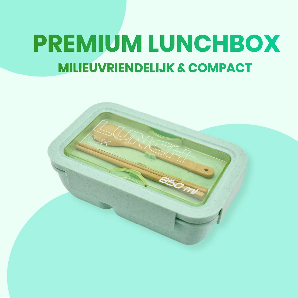 BentoBros® Duurzame Bento Box - Broodtrommel - Lunchtrommel - Lunchbox - Lunchset Voor Kinderen - Brooddoos - Duurzaam Hout - Inclusief Bestek - Voor Volwassenen En Kinderen - 0,85 Liter - Geschikt Voor Magnetron, Vriezer En Vaatwasser - Groen - Afbeelding 4