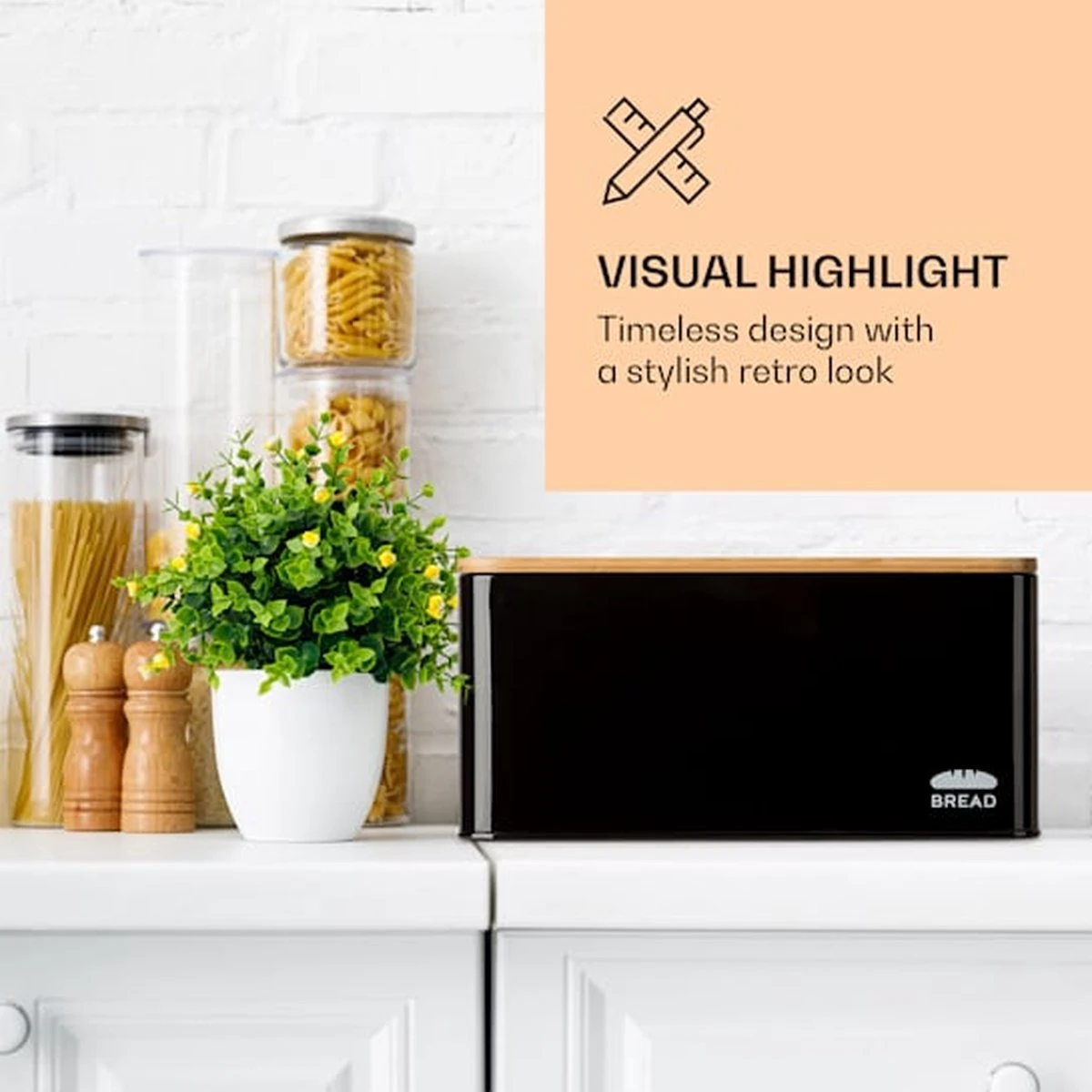 Klarstein Granrosi Oklahoma Broodtrommel - 35,5 X 15,5 X 23 Cm - Brooddoos Met Snijplank - Metaal & Bamboe - Afbeelding 3