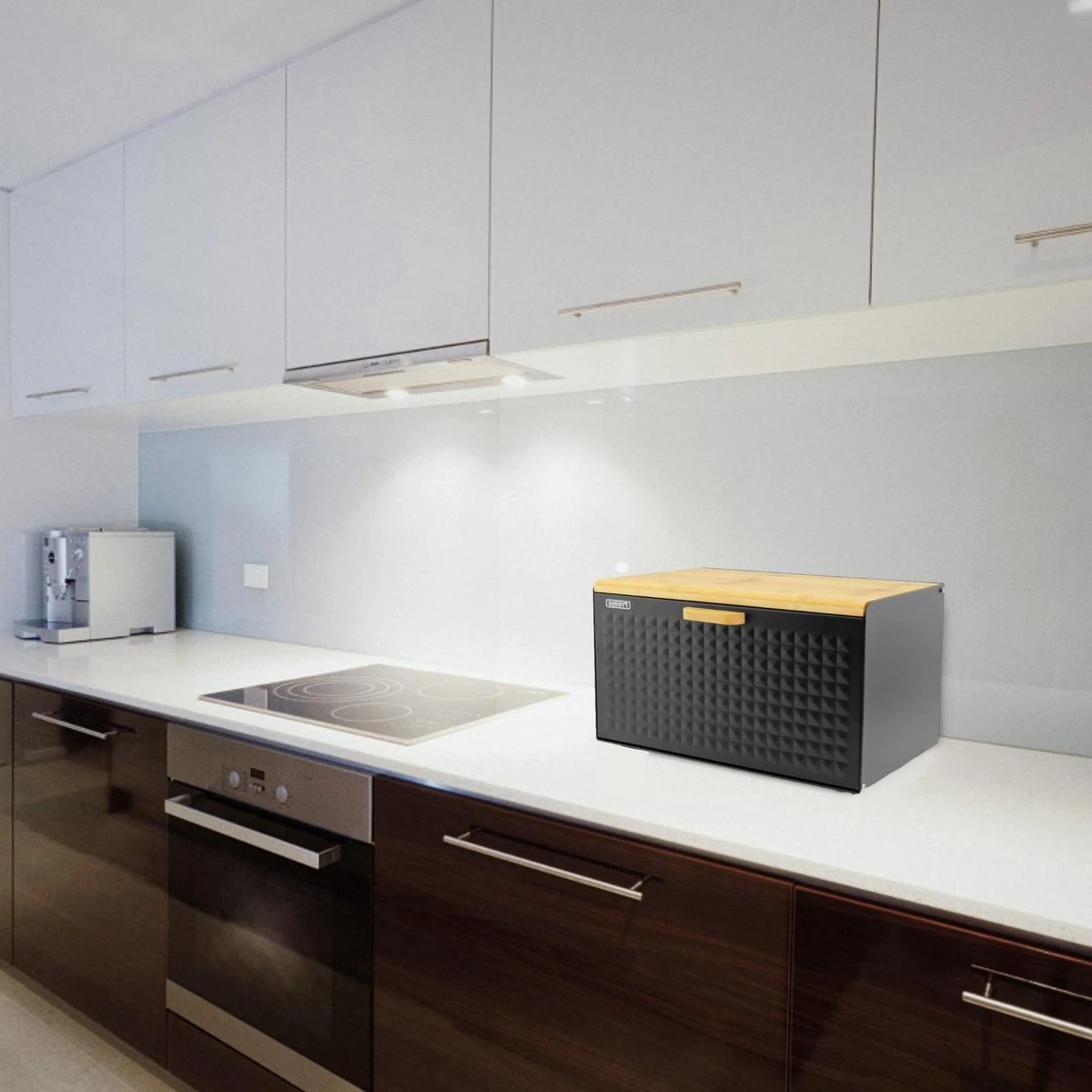 Luxe Broodtrommel Zwart Met Bamboe - Brood Bewaardoos - 36x21x21CM - Rechthoekig - Afbeelding 2