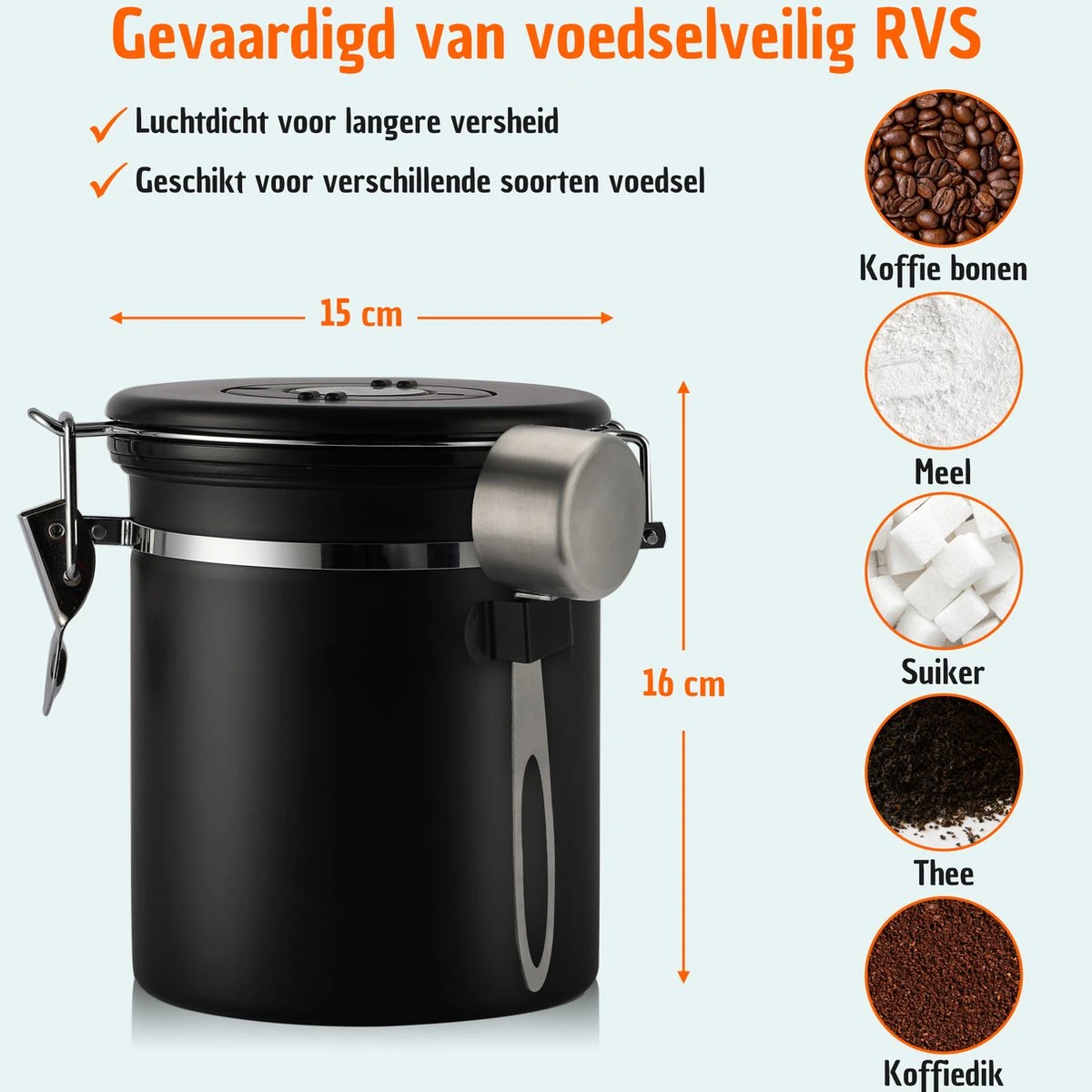 Koffie Bewaarbus Luchtdicht Met CO2 Uitlaat - Koffieblik Bewaarblik Voor 500 Gr Koffiebonen - Zwart - 1.2L - Afbeelding 3