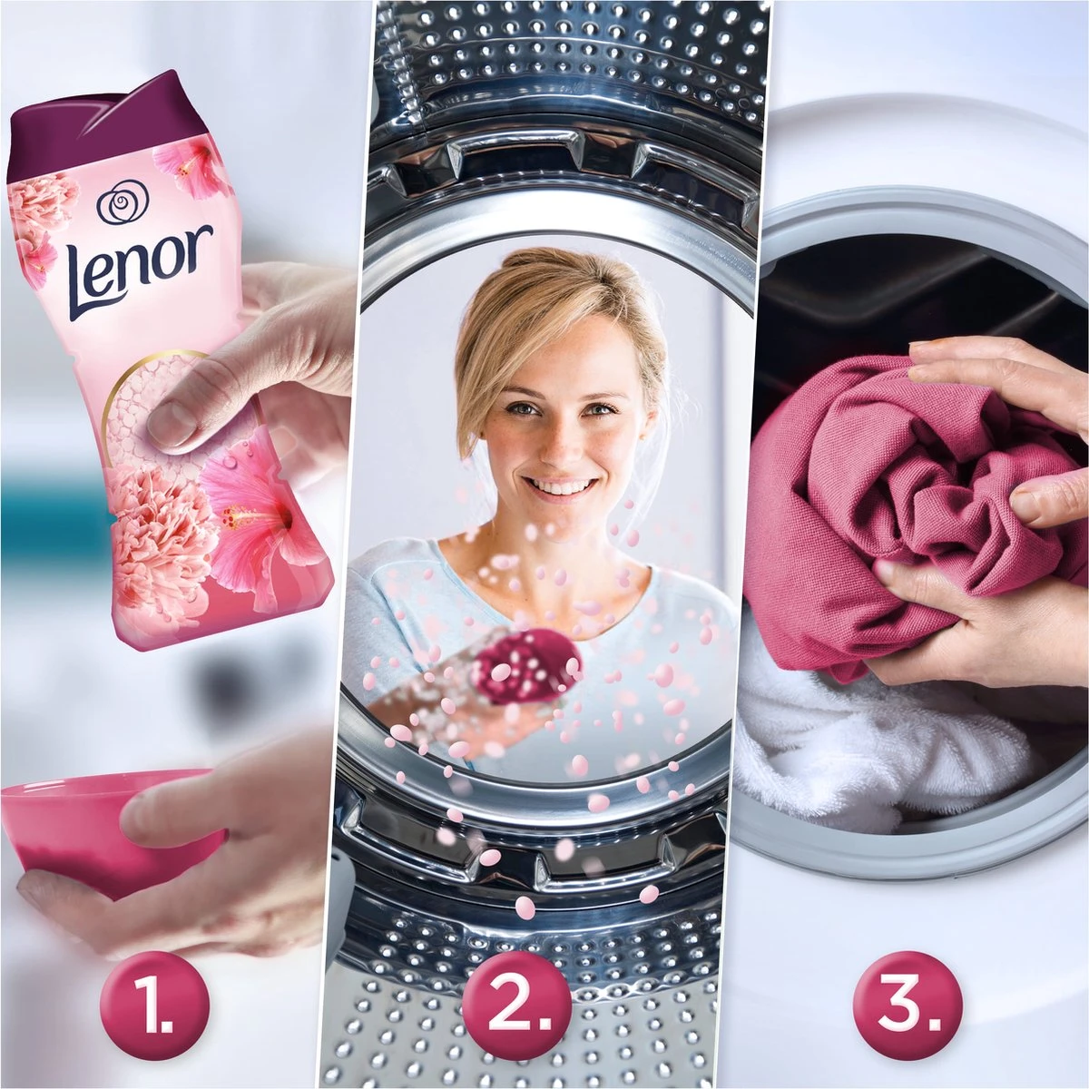 Lenor Pioenroos En Hibiscus Parels - In-Wash Geurbooster - Voordeelverpakking 6 X 15 Wasbeurten - Afbeelding 3