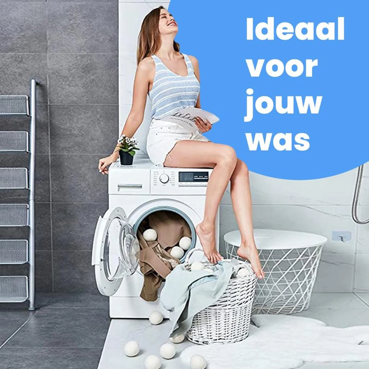 DRYQUICK Drogerballen- Wasbollen- Duurzaam Schapenwol - Herbruikbaar- 6 XL Wasballen Wit - Afbeelding 7