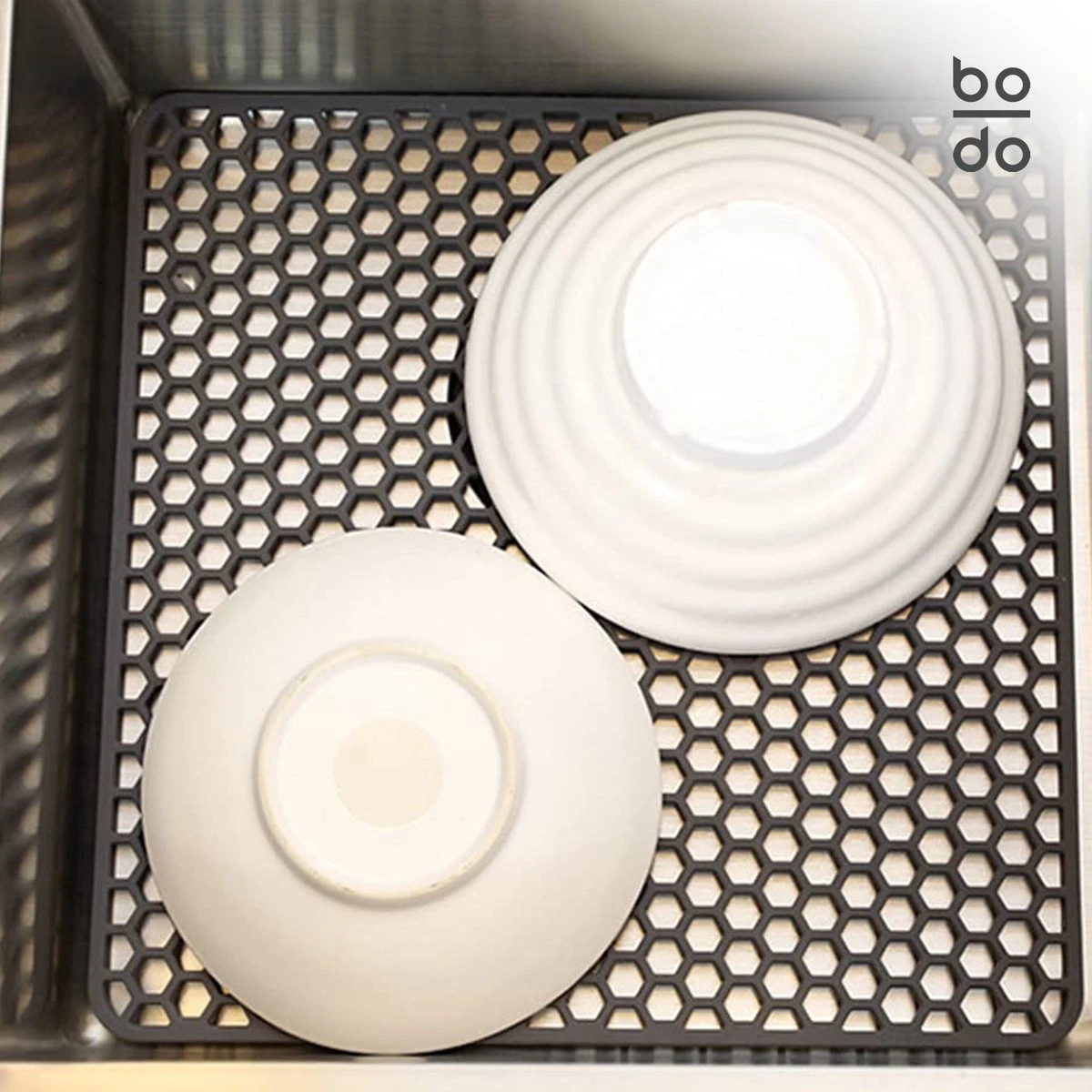 BODO Gootsteenmat Siliconen Donker Grijs - 30.5 X 30.5 Cm - Keuken Accessoires - Gootsteen Beschermer - Onderzetters Siliconen - Anti Kras - Gootsteen Accessoires - Afbeelding 6