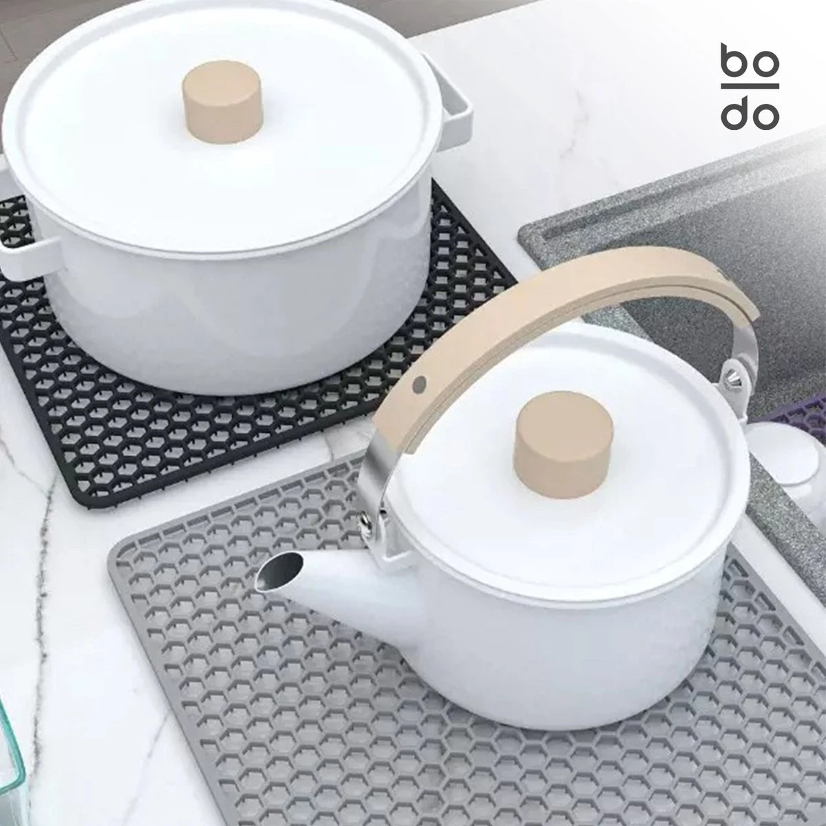 BODO Gootsteenmat Siliconen Donker Grijs - 30.5 X 30.5 Cm - Keuken Accessoires - Gootsteen Beschermer - Onderzetters Siliconen - Anti Kras - Gootsteen Accessoires - Afbeelding 8