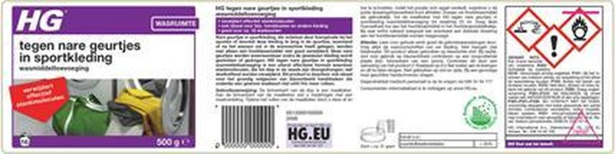 HG Tegen Nare Geurtjes In Sportkleding Wasmiddeltoevoeging - 500gr - Ook Bruikbaar Voor Handdoeken En Andere Kleding - Elimineert 100% Stankmoleculen - Biologisch Afbreekbaar - Afbeelding 2