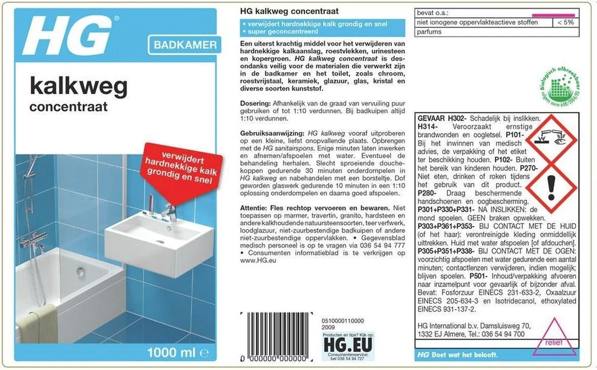 HG Kalkweg Concentraat - 1 L - Krachtige Ontkalker - Geconcentreerd - Afbeelding 2