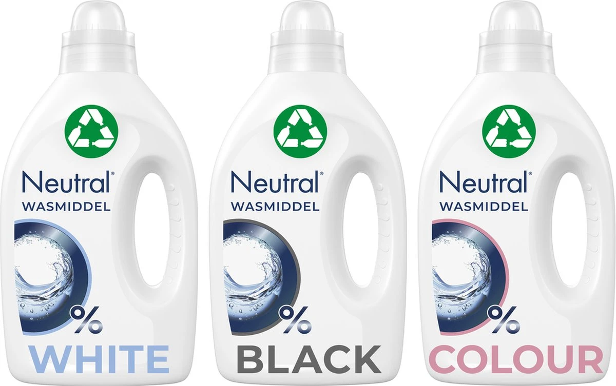 Neutral Neutral Wasmiddel Pakket Parfumvrij En Hypoallergeen Wit + Zwart + Kleur Zorgt Voor De Gevoelige Huid én Voor Het Milieu (1+1+1) X 20 Wasbeurten - Afbeelding 3