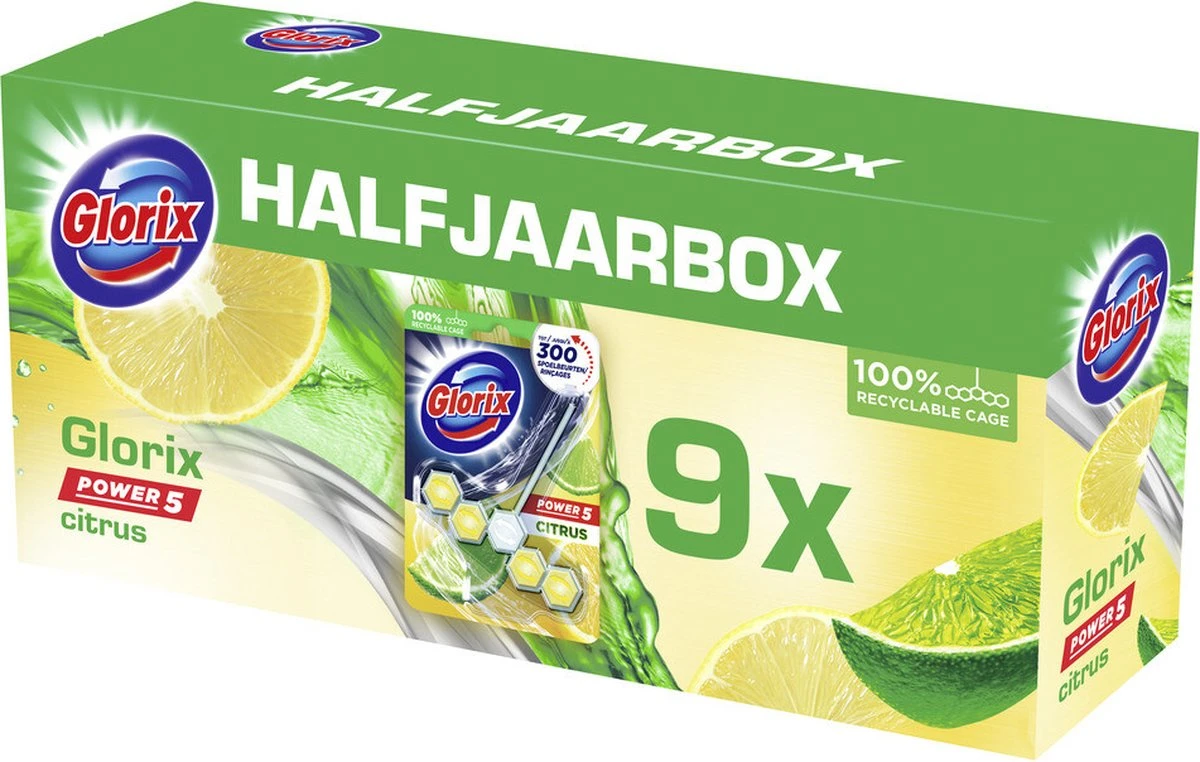Glorix Power 5 Toiletblokken - Citroen - 9 Stuks - Voordeelverpakking - Afbeelding 7
