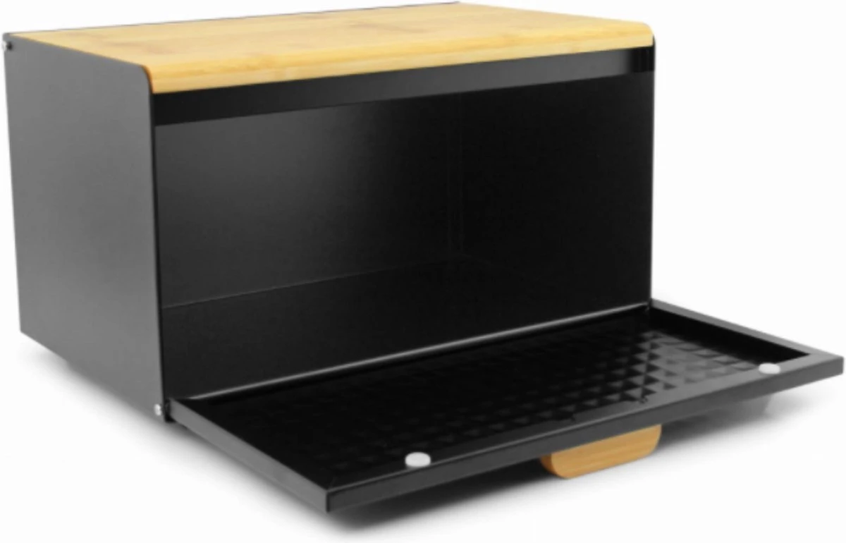 Luxe Broodtrommel Zwart Met Bamboe - Brood Bewaardoos - 36x21x21CM - Rechthoekig - Afbeelding 3