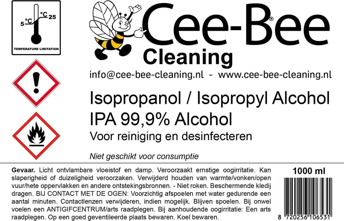 Cee-Bee Isopropanol | Isopropyl | IPA 99.9% Alcohol | 1000 Ml - Afbeelding 2