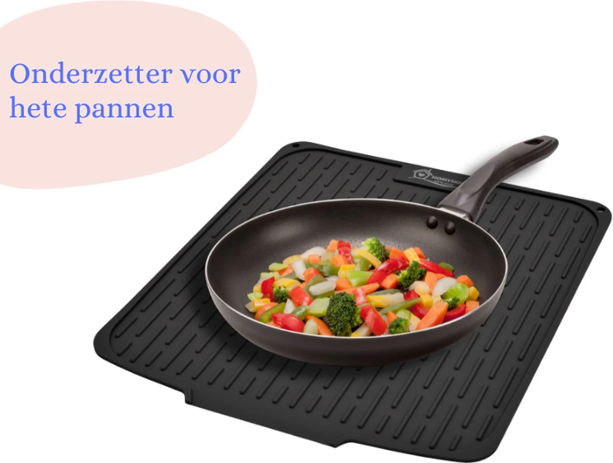 HOMYHON Afdruipmat -Afdruipmat Siliconen -Pannenonderzetter- Antislip -Hittebestendig - Aanrecht Mat -Siliconen Mat - 40 X 46 Cm - Zwart - Afbeelding 7