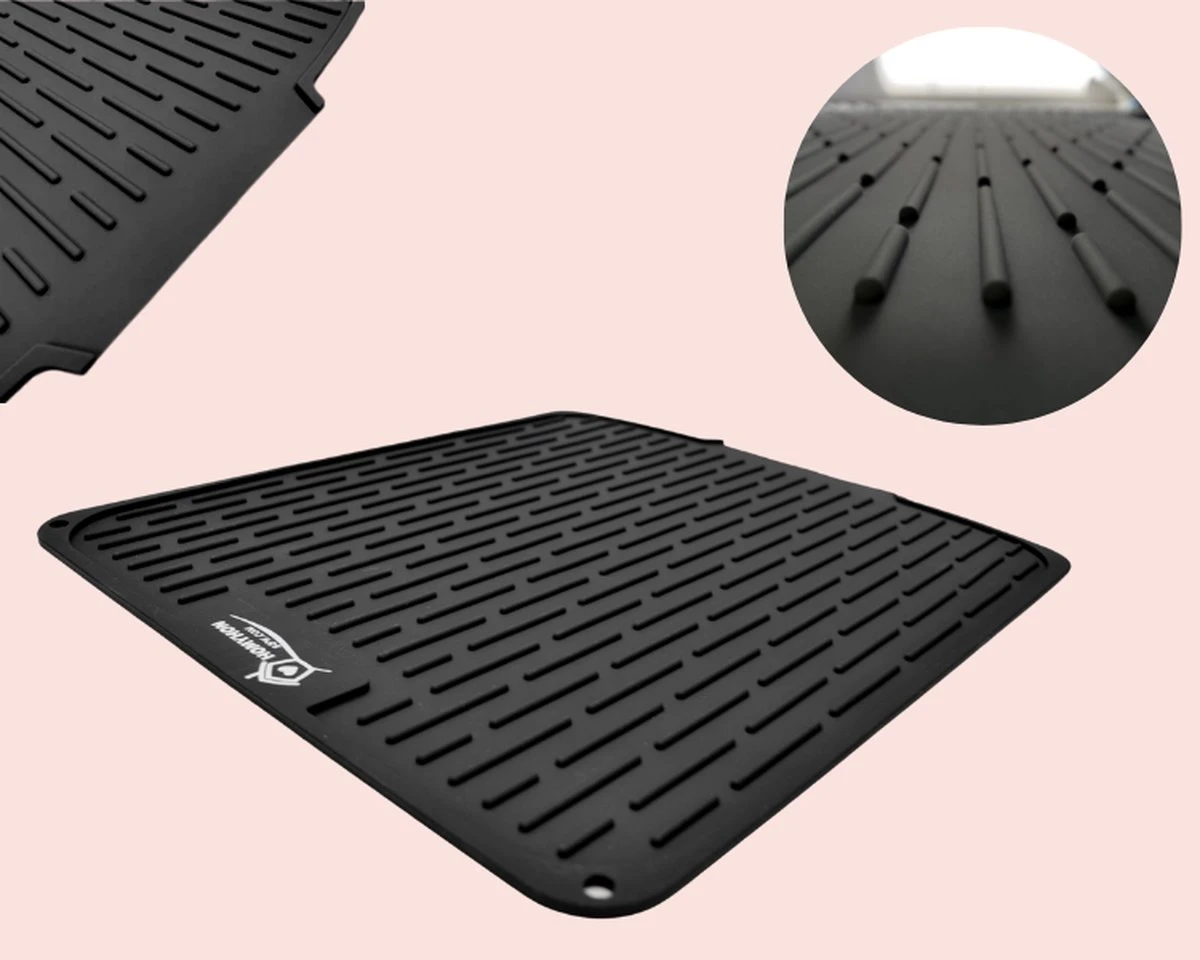 HOMYHON Afdruipmat -Afdruipmat Siliconen -Pannenonderzetter- Antislip -Hittebestendig - Aanrecht Mat -Siliconen Mat - 40 X 46 Cm - Zwart - Afbeelding 5