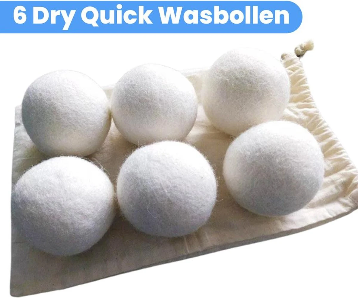 DRYQUICK Drogerballen- Wasbollen- Duurzaam Schapenwol - Herbruikbaar- 6 XL Wasballen Wit - Afbeelding 8