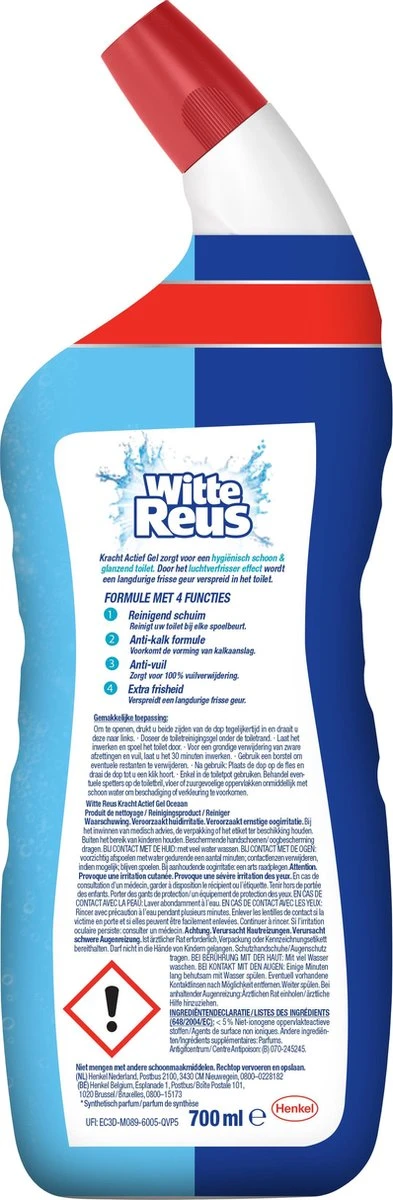 Witte Reus Toiletreiniger - Kracht Actief Gel Oceaan - Voordeelverpakking 10 X 700ml - Afbeelding 7