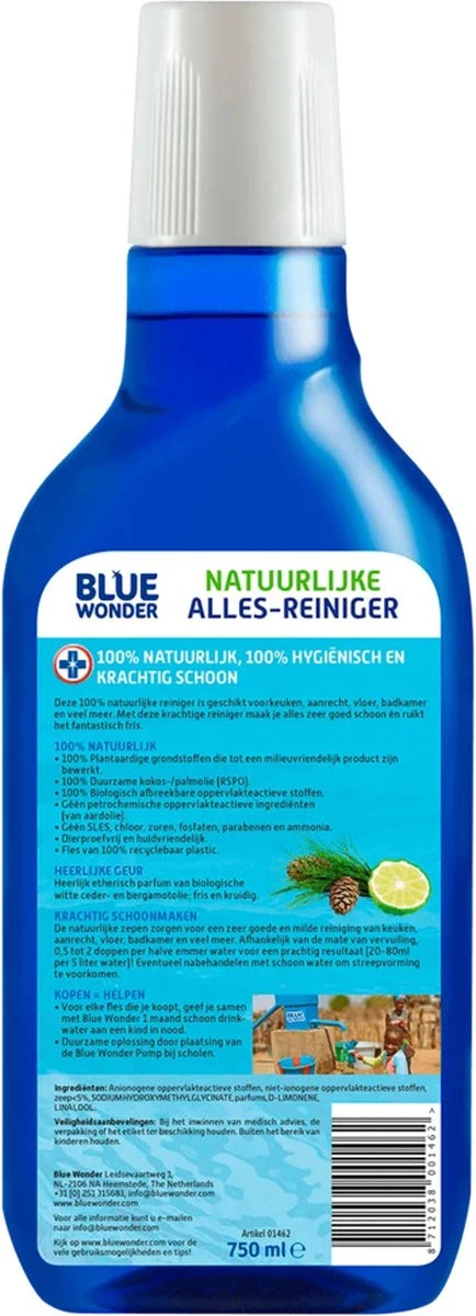 Blue Wonder 100% Natuurlijke Allesreiniger Witte Ceder Grootverpakking - 6x 750 Ml Fles Met Dop (4,5 Liter) - Afbeelding 2