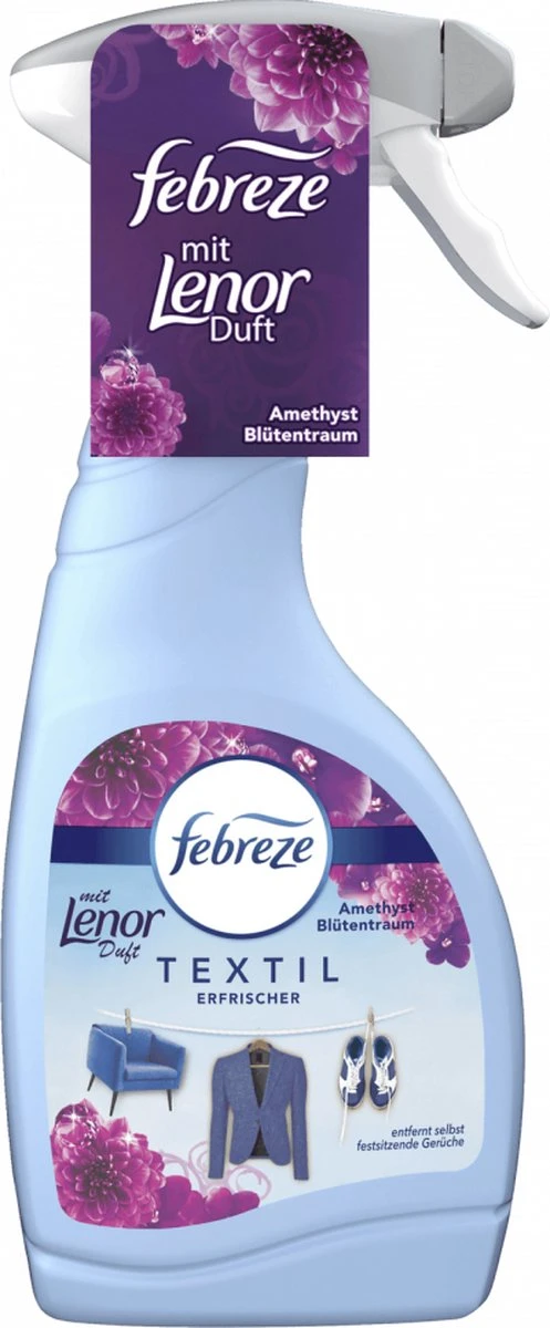 Febreze Textielverfrisser Spray | Met De Geur Van Lenor | Amethist & Bloemen Boeket | 500ml | Verwijderd Nare Geuren