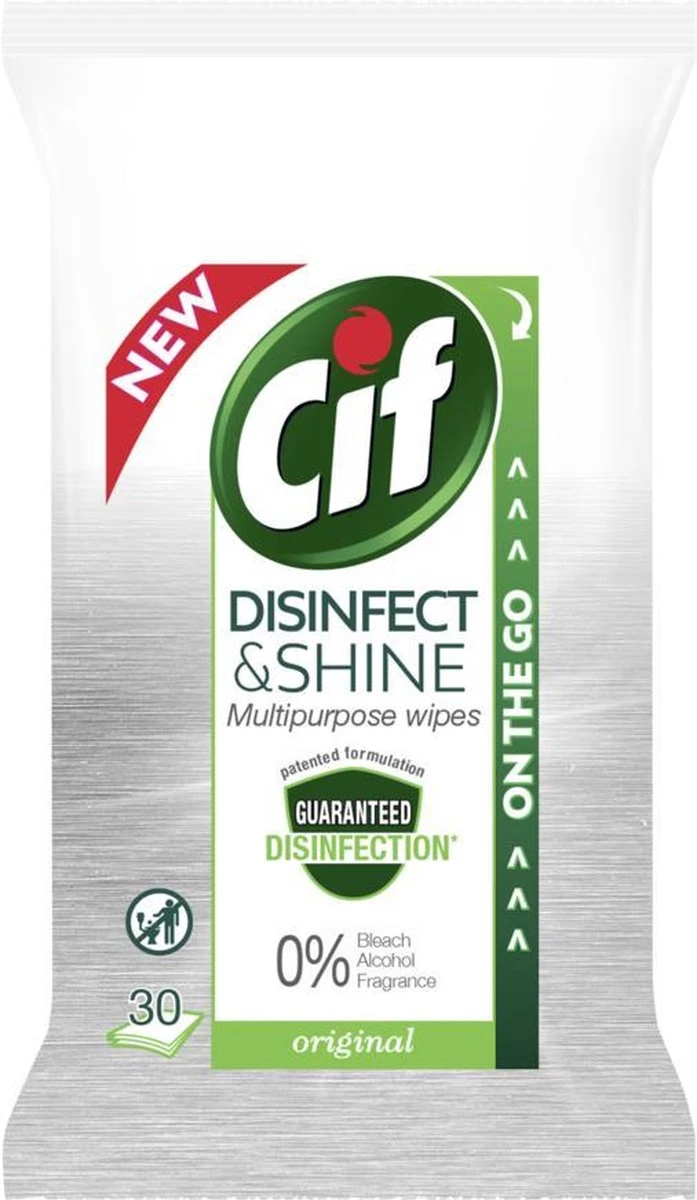 Cif Disinfect & Shine Wipes Original Desinfectie Schoonmaakdoekjes - 12 X 30 Doekjes - Voordeelverpakking - Afbeelding 12