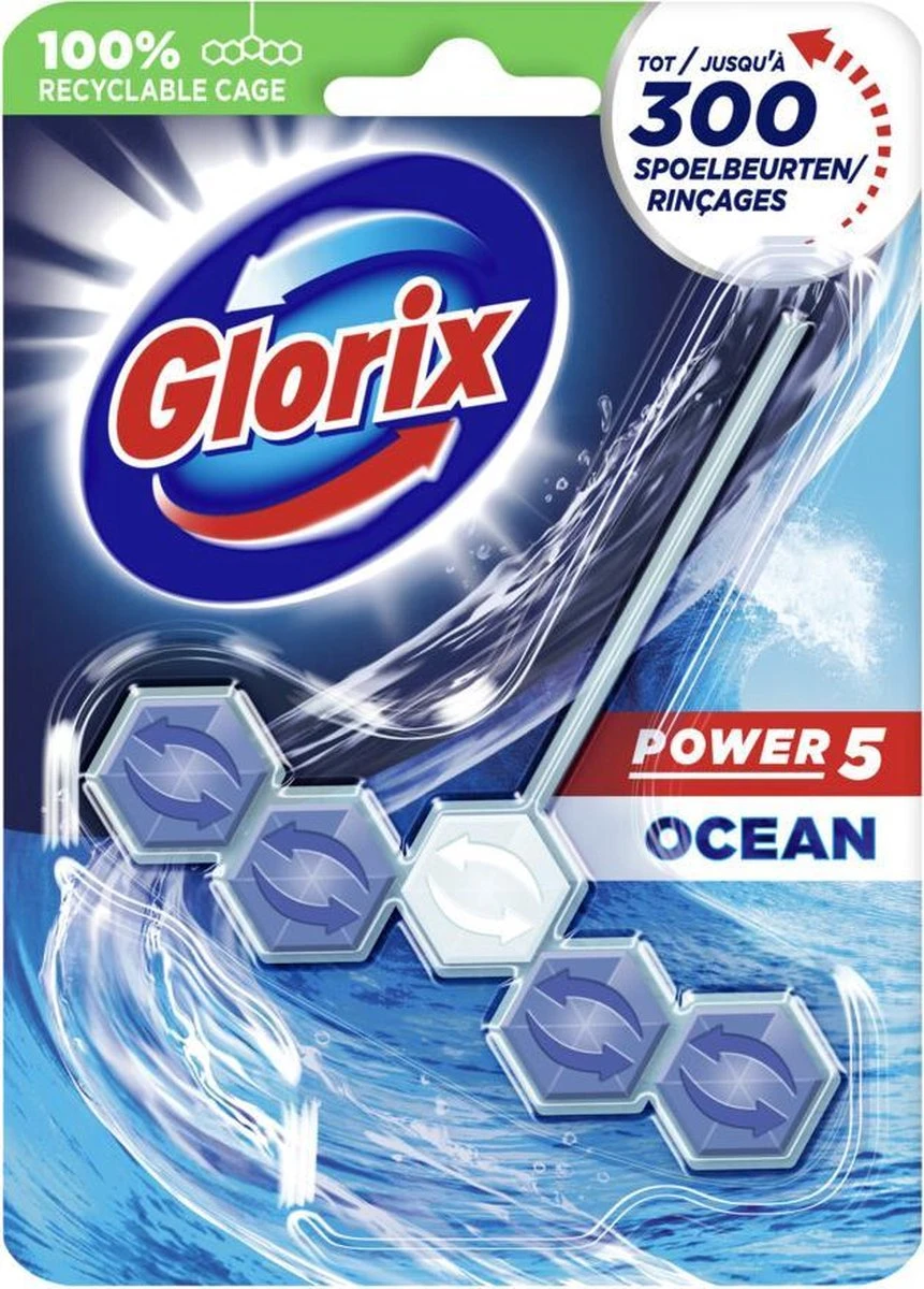 Glorix Power 5 Toiletblokken - Ocean - 9 Stuks - Halfjaarbox - Voordeelverpakking - Afbeelding 10