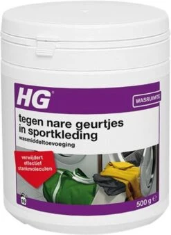 HG Tegen Nare Geurtjes In Sportkleding Wasmiddeltoevoeging - 500gr - Ook Bruikbaar Voor Handdoeken En Andere Kleding - Elimineert 100% Stankmoleculen - Biologisch Afbreekbaar