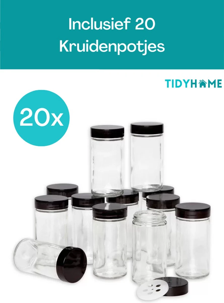 TidyHome Kruidenrek Draaibaar - Kruidenpotjes - Kruiden Carrousel - 20 Kruidenpotjes - Zwart - RVS - Draaibaar - Aanrecht Organizer - Inclusief Labels, Pen En Trechter - Keuken Organizer - Afbeelding 7