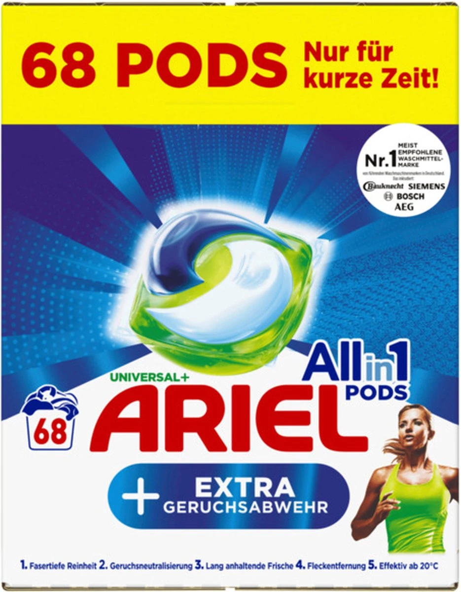Ariel All In 1 Wasmiddel Pods Universal + Vlekverwijderaar - Wascapsules - Voordeelverpakking - 2 X 68 = 136 Wasbeurten